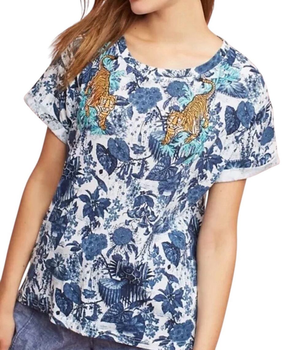 Anthropologie Boho Jungle Safari Tiger Eclectic Artsy Tee Akemi+ Kin Sz XS Top